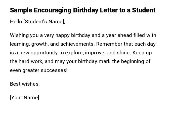 Sample Encouraging Birthday Letter to a Student