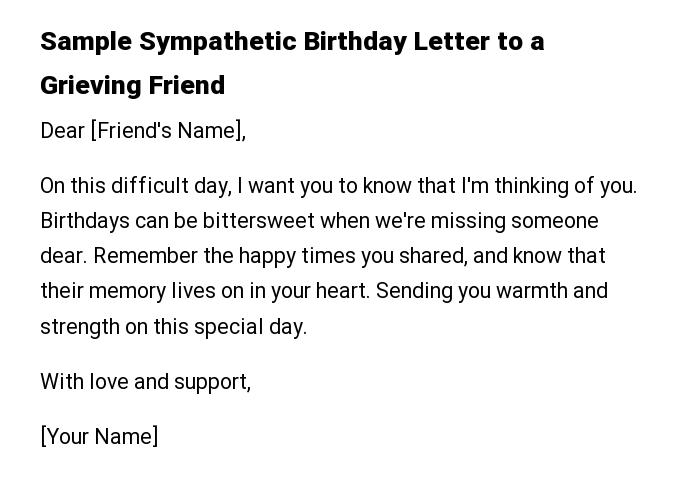 Sample Sympathetic Birthday Letter to a Grieving Friend