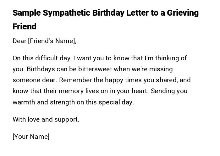 Sample Sympathetic Birthday Letter to a Grieving Friend