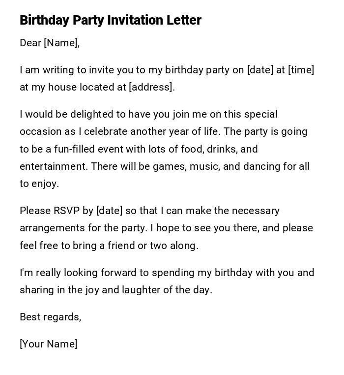 Birthday Party Invitation Letter