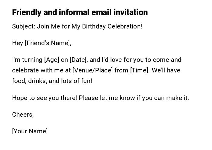 Friendly and informal email invitation
