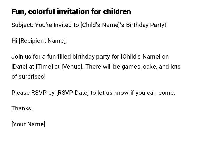 Fun, colorful invitation for children