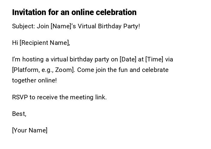Invitation for an online celebration