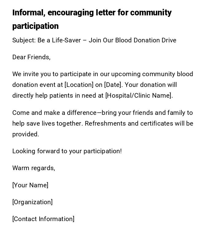 Informal, encouraging letter for community participation Informal, encouraging letter for community participation