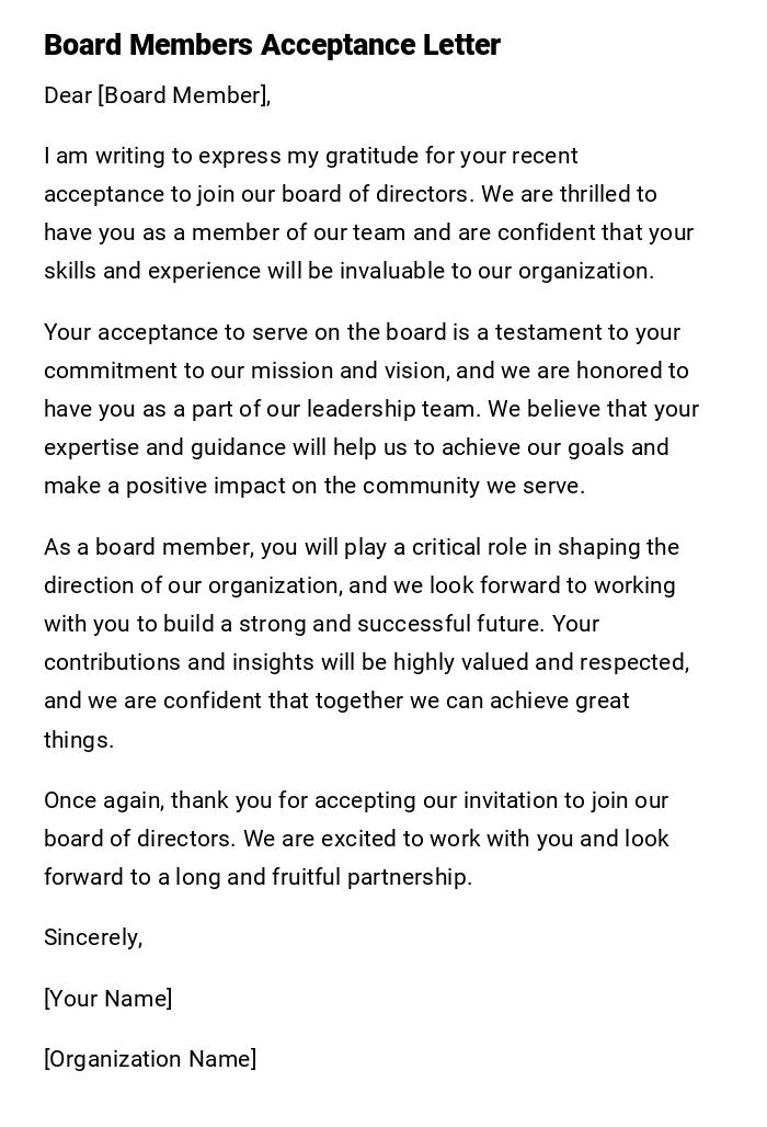 Board Members Acceptance Letter