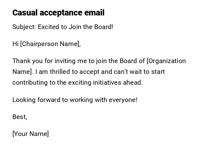Casual acceptance email Casual acceptance email