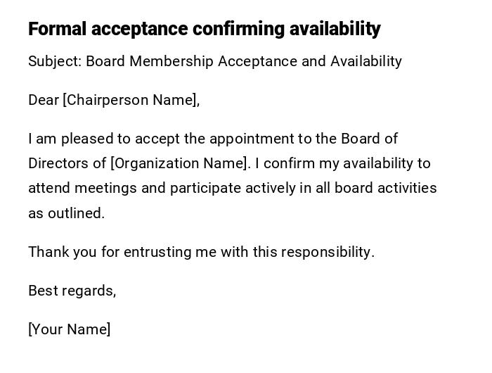 Formal acceptance confirming availability Formal acceptance confirming availability