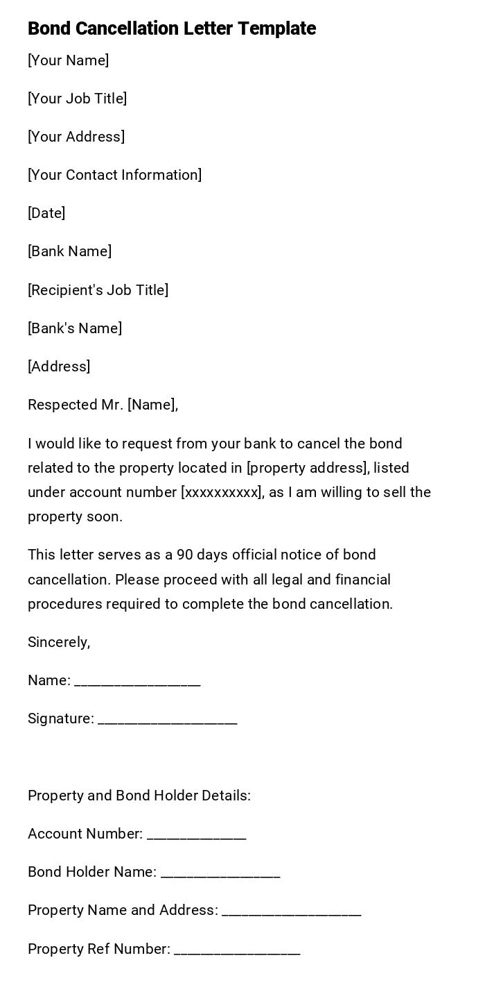 Bond Cancellation Letter Template Bond Cancellation Letter Template
