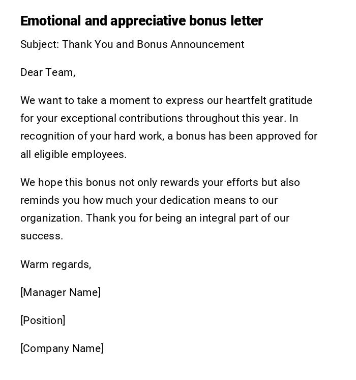 Emotional and appreciative bonus letter Emotional and appreciative bonus letter