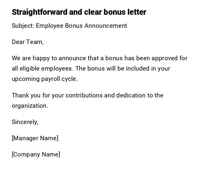 Straightforward and clear bonus letter Straightforward and clear bonus letter