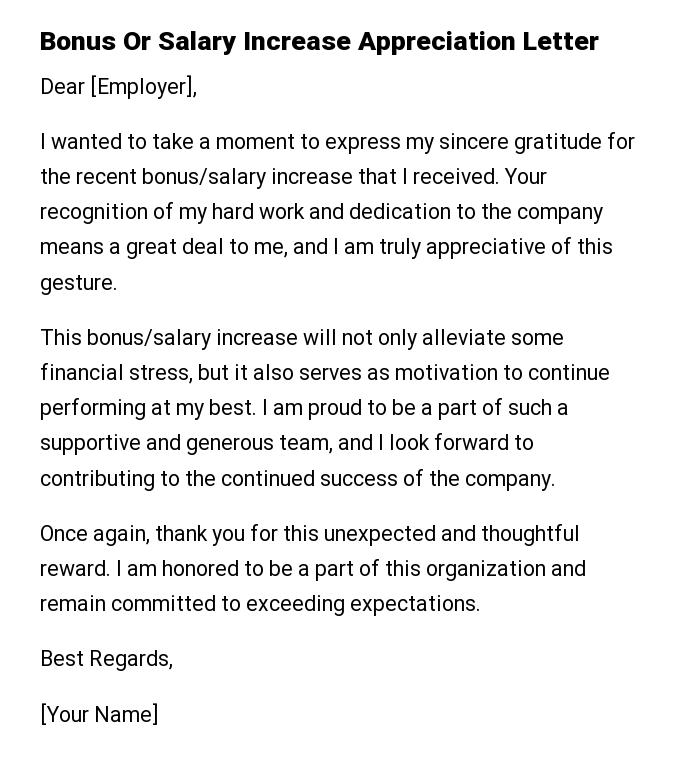 Bonus Or Salary Increase Appreciation Letter