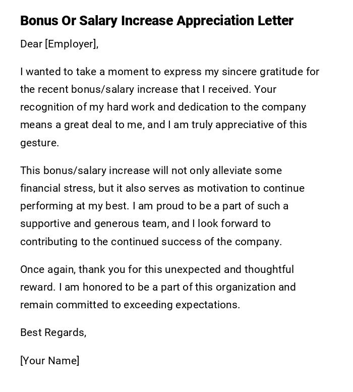 Bonus Or Salary Increase Appreciation Letter