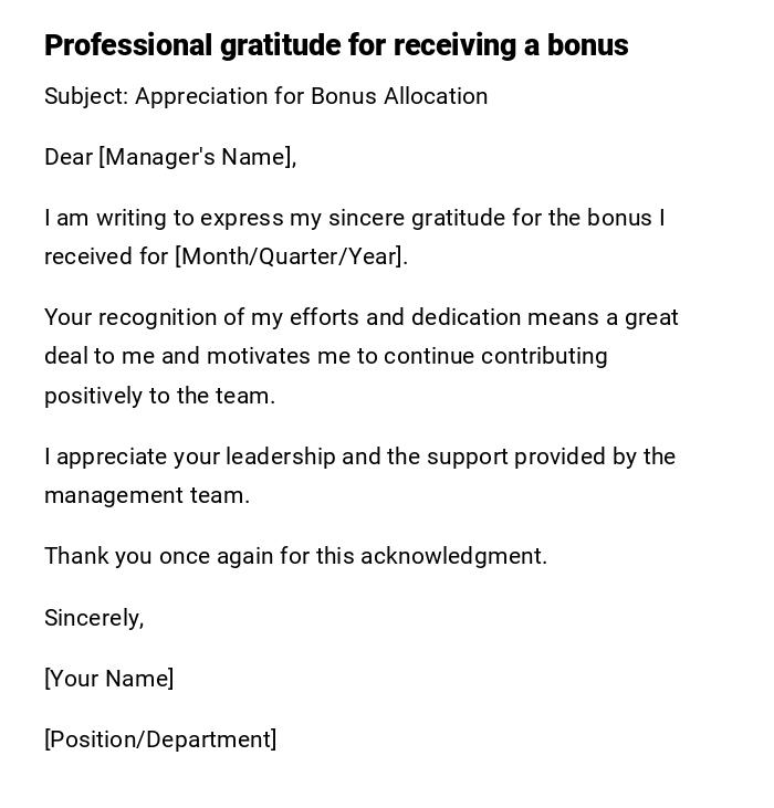 Professional gratitude for receiving a bonus Professional gratitude for receiving a bonus