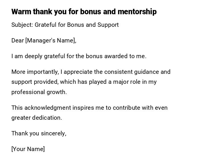 Warm thank you for bonus and mentorship Warm thank you for bonus and mentorship