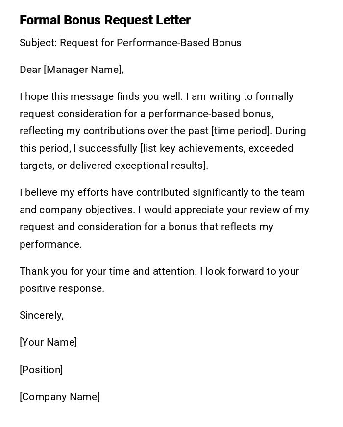 Formal Bonus Request Letter
