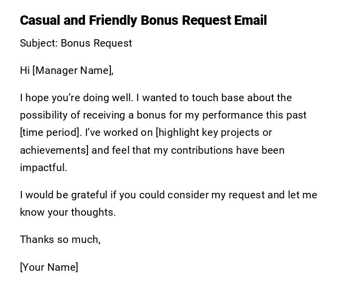 Casual and Friendly Bonus Request Email