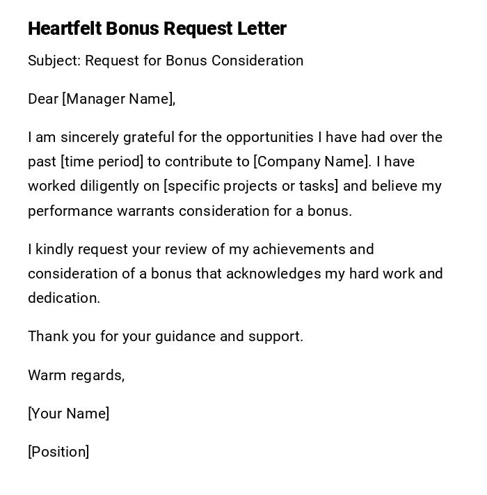 Heartfelt Bonus Request Letter