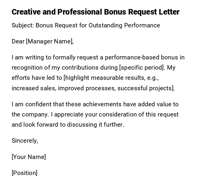 Creative and Professional Bonus Request Letter