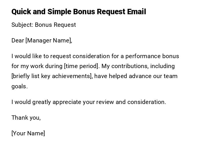 Quick and Simple Bonus Request Email