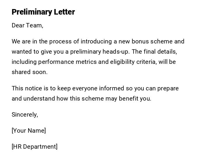 Preliminary Letter Preliminary Letter