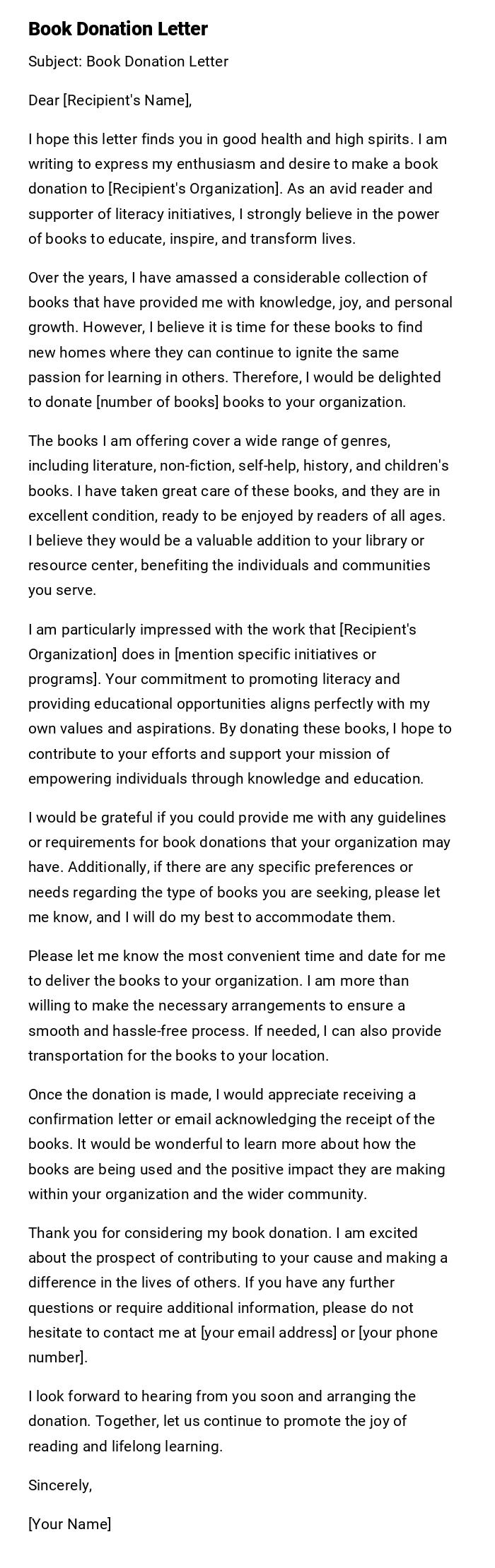 Book Donation Letter