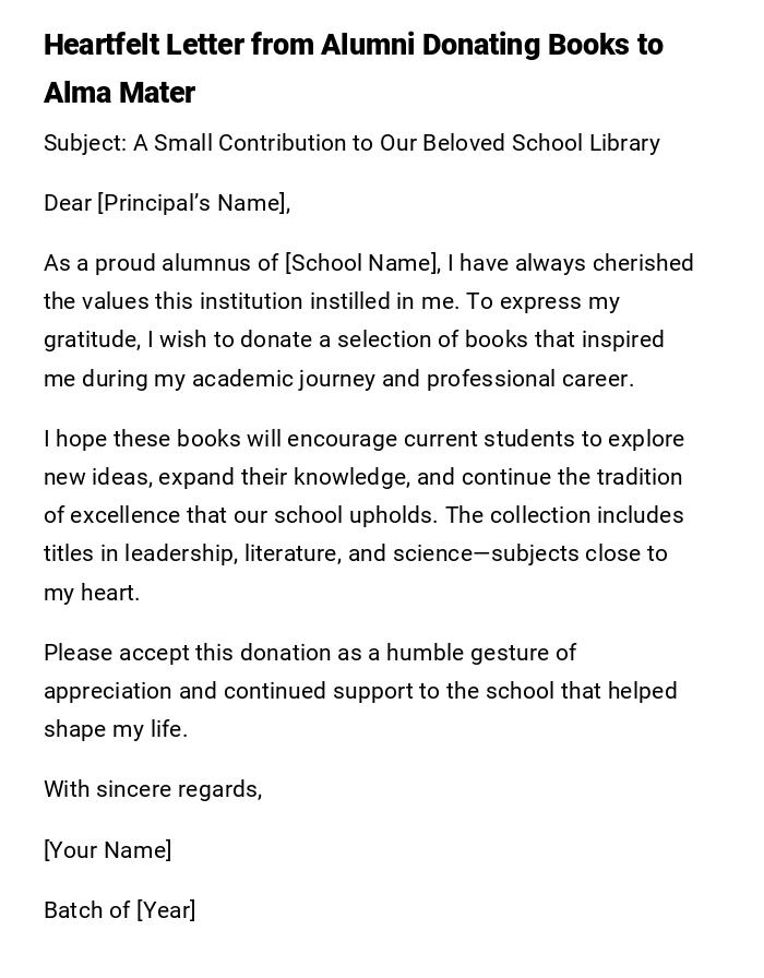 Heartfelt Letter from Alumni Donating Books to Alma Mater