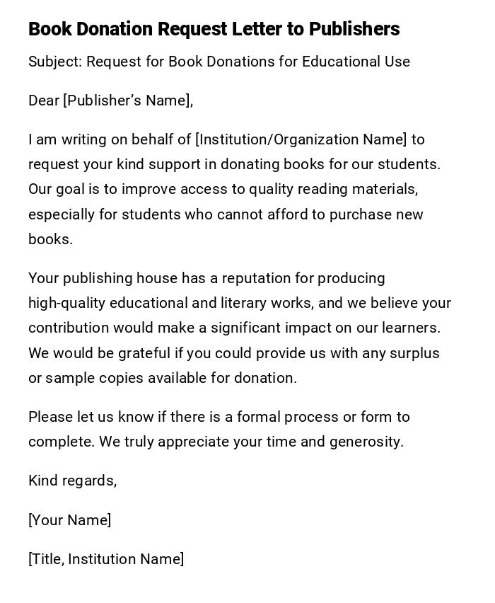 Book Donation Request Letter to Publishers