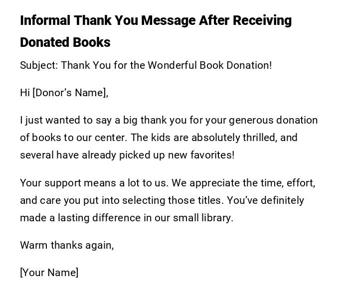 Informal Thank You Message After Receiving Donated Books