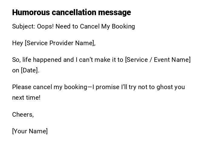 Humorous cancellation message