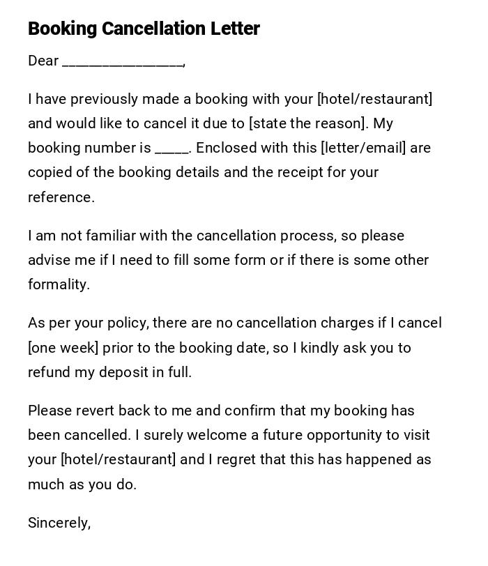 Booking Cancellation Letter