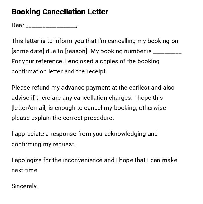 Booking Cancellation Letter