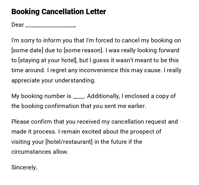 Booking Cancellation Letter