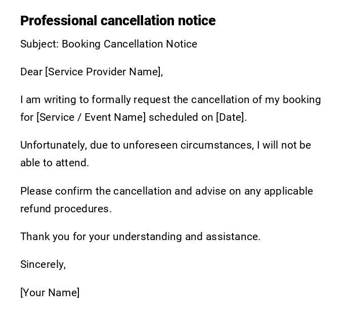 Professional cancellation notice