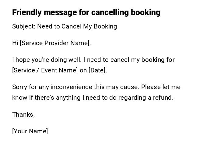Friendly message for cancelling booking