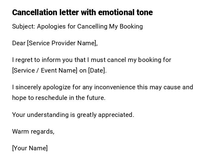 Cancellation letter with emotional tone
