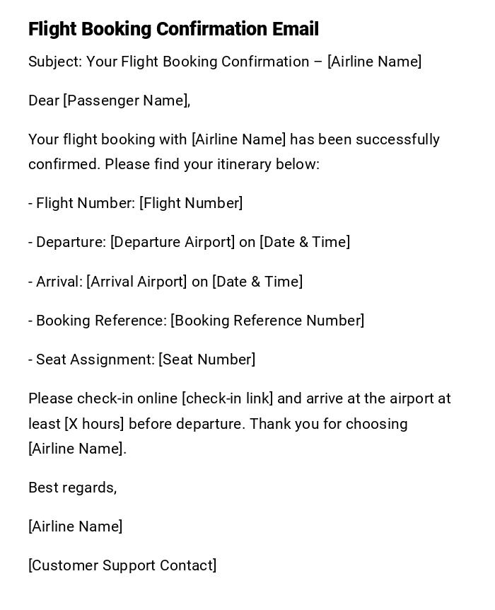 Flight Booking Confirmation Email