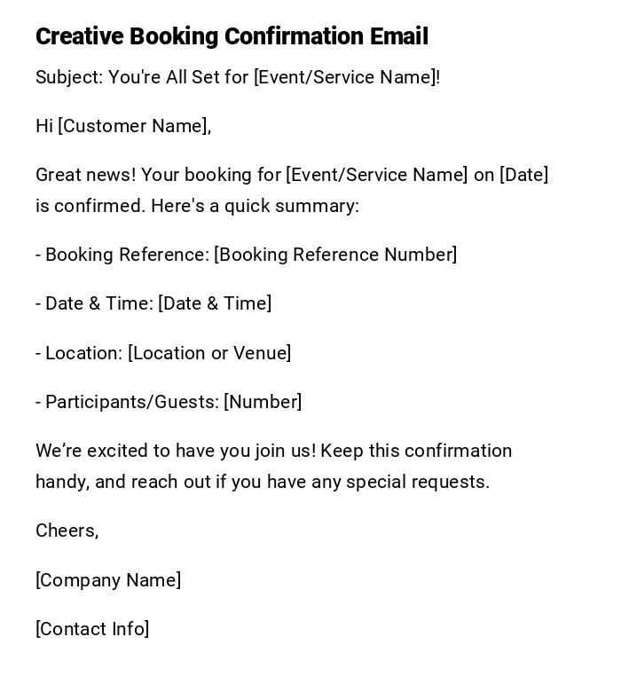 Creative Booking Confirmation Email