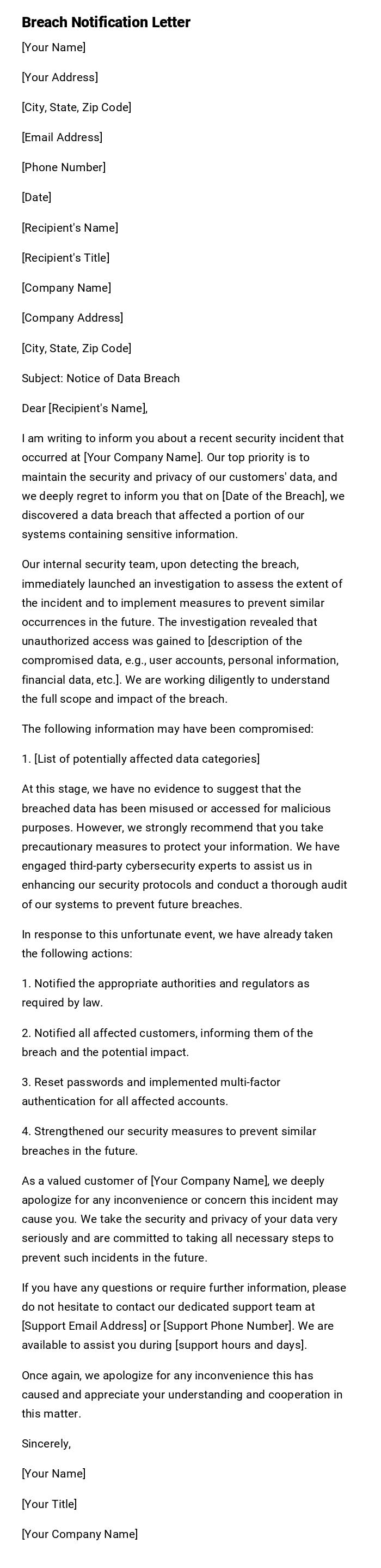 Breach Notification Letter