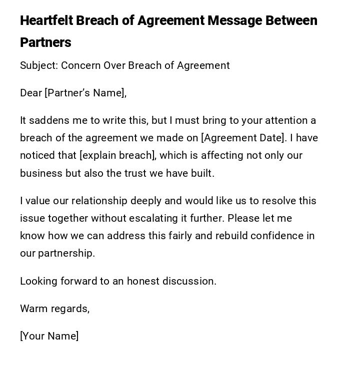 Heartfelt Breach of Agreement Message Between Partners Heartfelt Breach of Agreement Message Between Partners