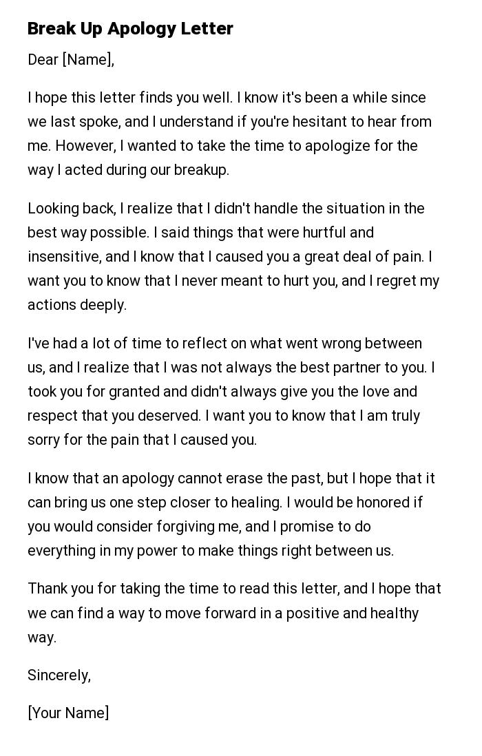 Break Up Apology Letter