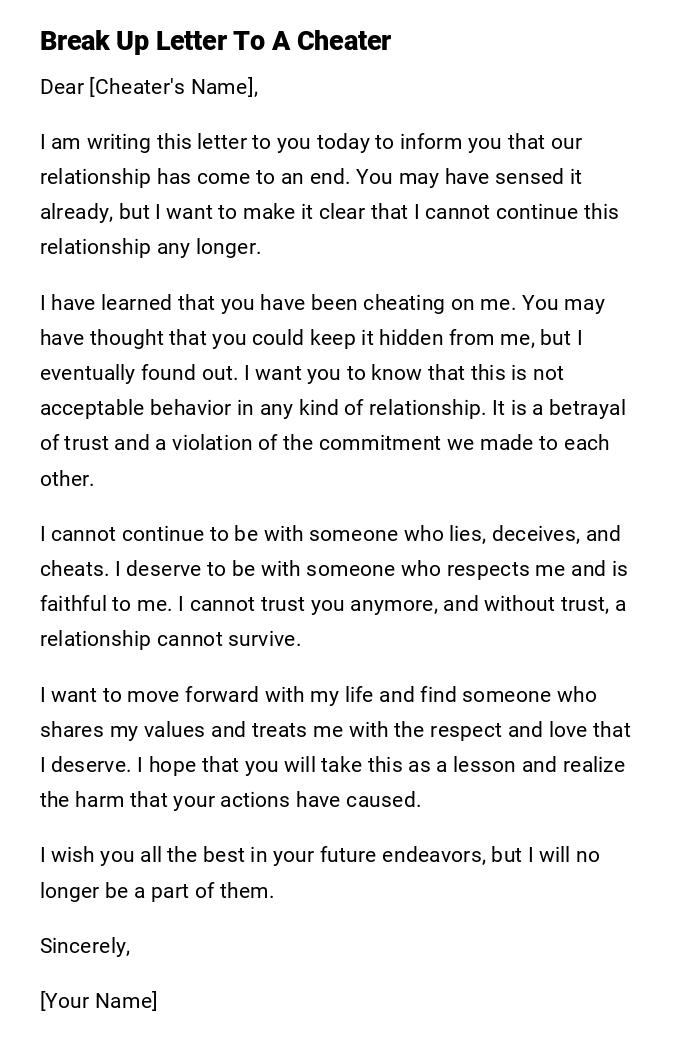 Break Up Letter To A Cheater