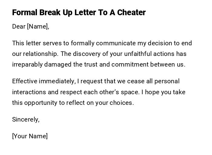 Formal Break Up Letter To A Cheater Formal Break Up Letter To A Cheater