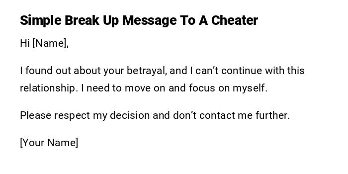 Simple Break Up Message To A Cheater Simple Break Up Message To A Cheater