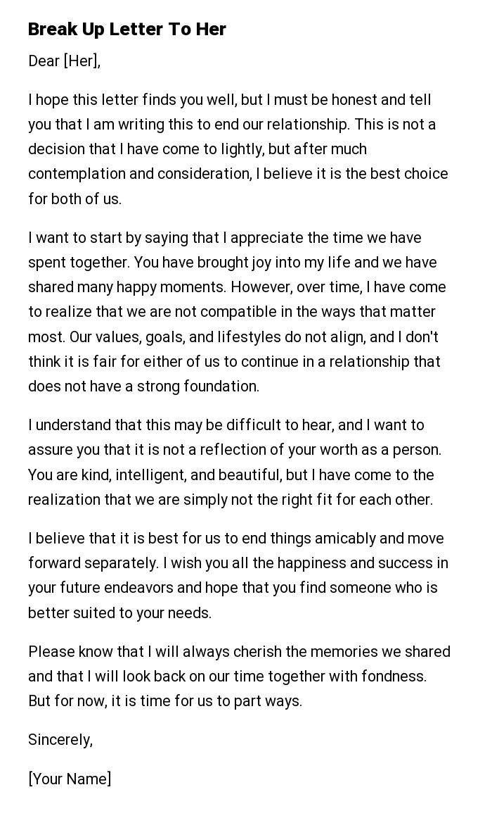 Break Up Letter To Her