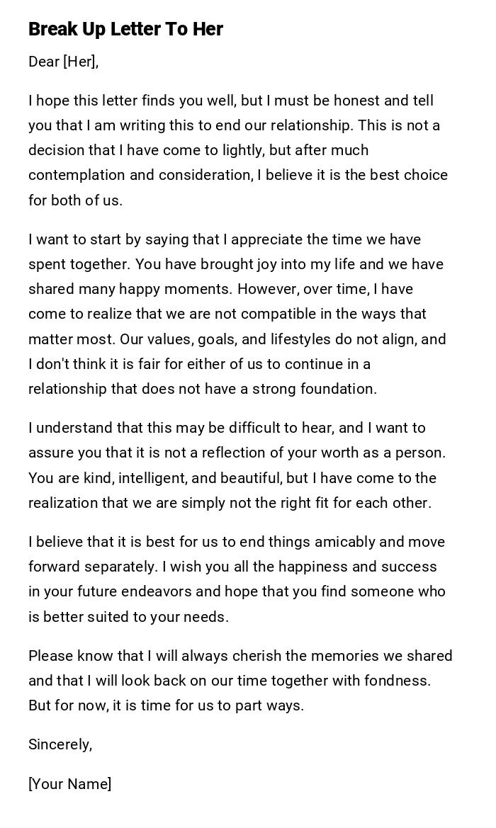 Break Up Letter To Her