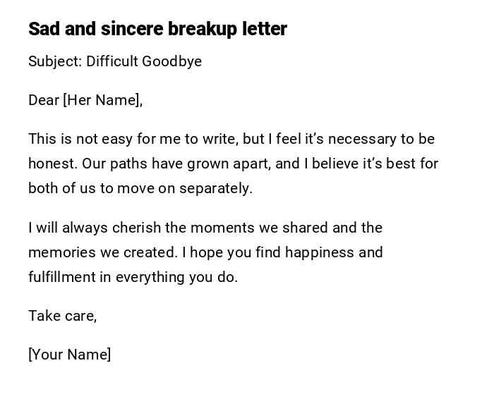 Sad and sincere breakup letter