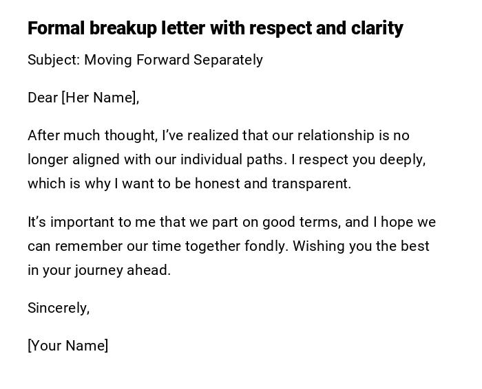 Formal breakup letter with respect and clarity