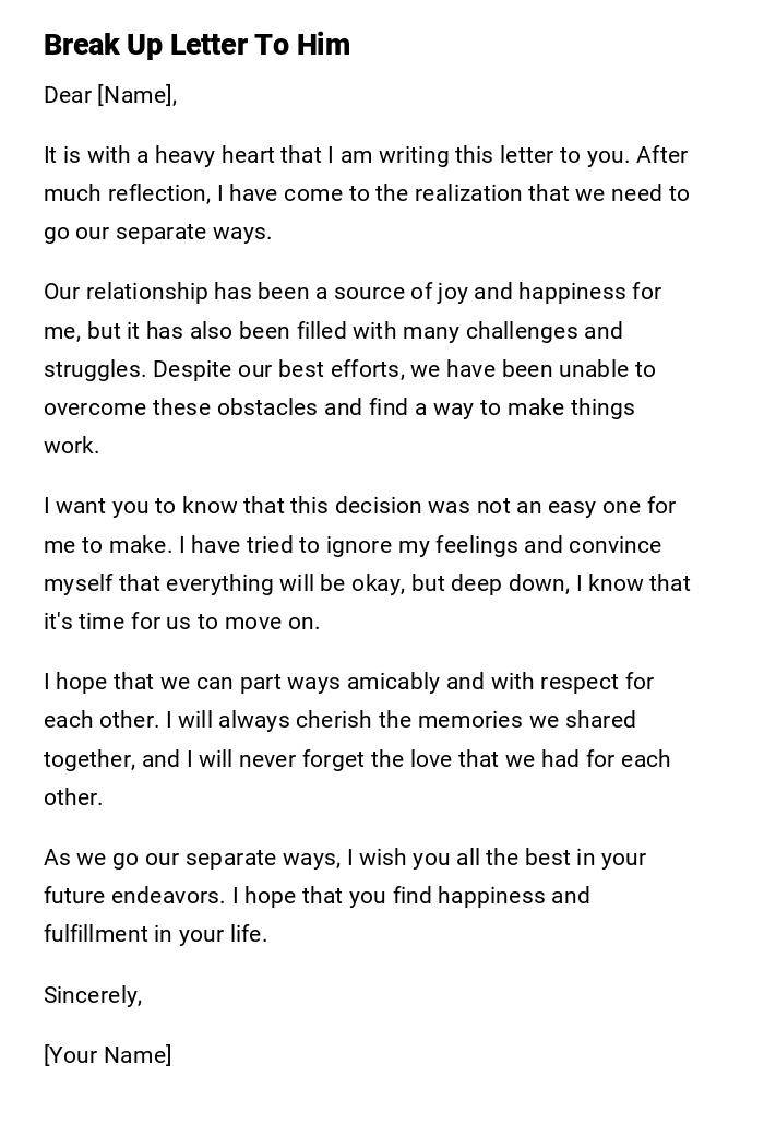 Break Up Letter To Him