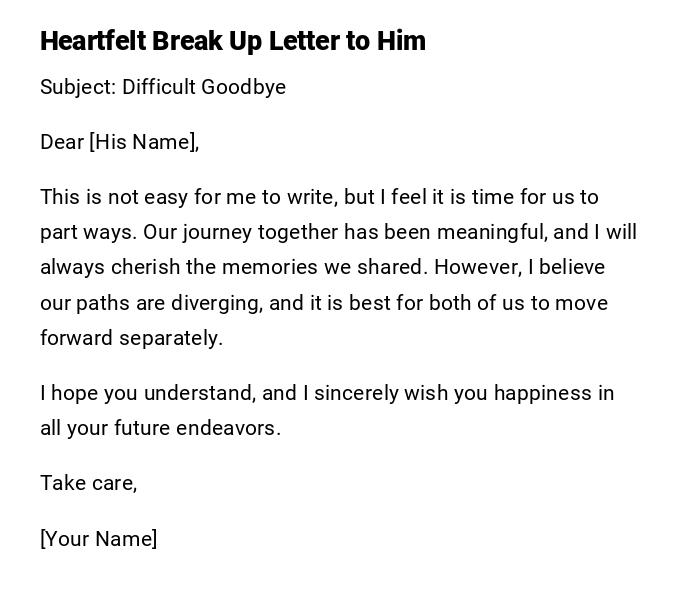 Heartfelt Break Up Letter to Him