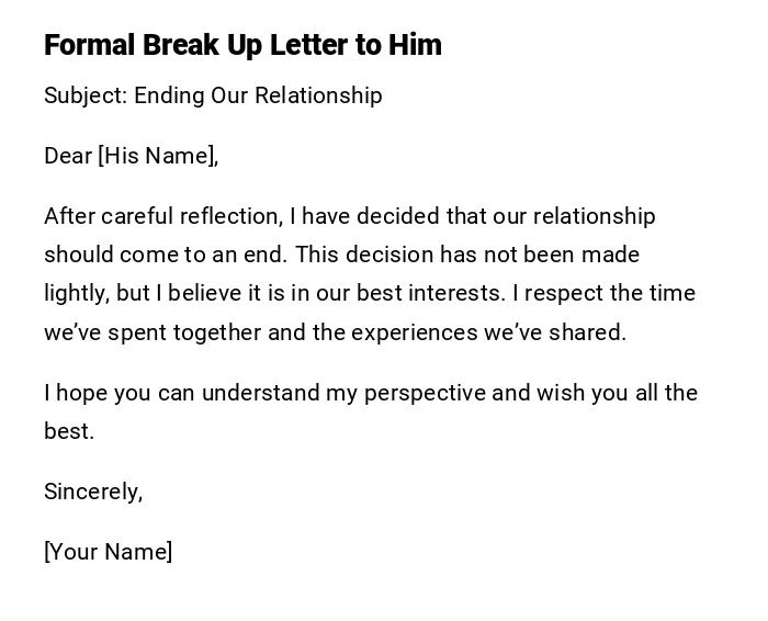 Formal Break Up Letter to Him